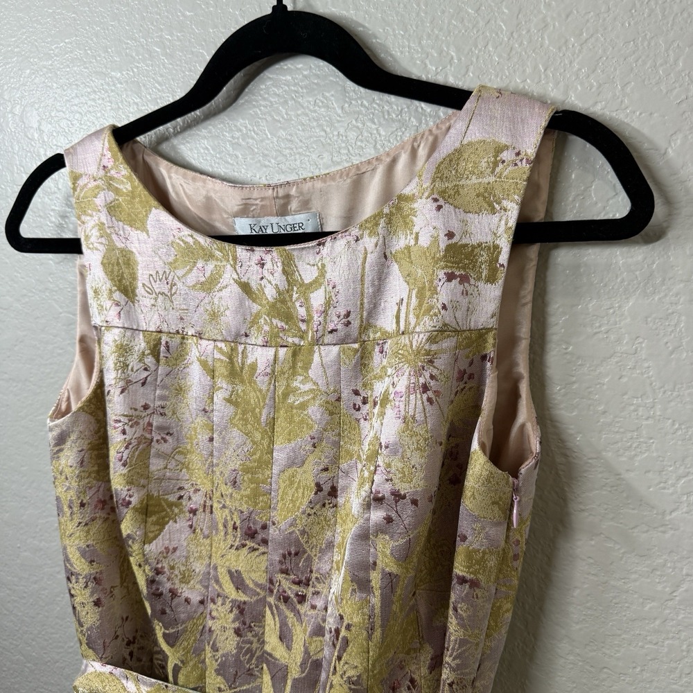 Kay Unger New York Tea Length Portrait Neck Pink Floral Cocktail Party Dress 8 - Picture 6 of 8